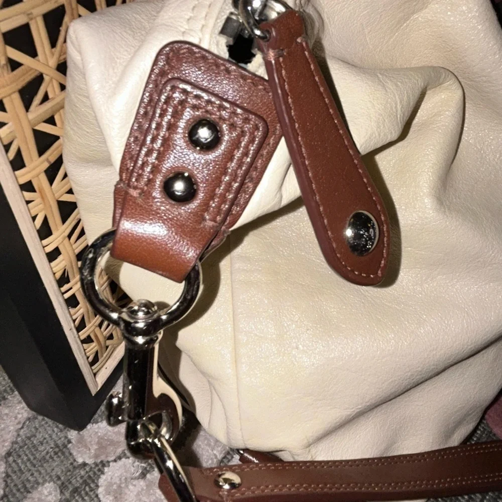 Coach Ashley cream/brown leather satchel